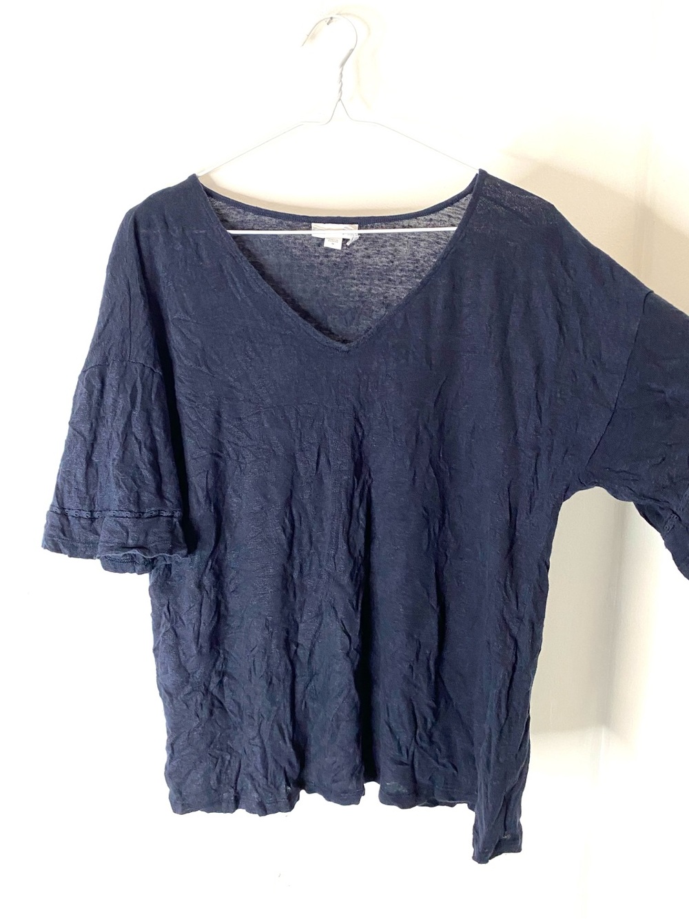 J. Jill 100% Linen Navy Blue V Neck Dolman Sleeve Top
